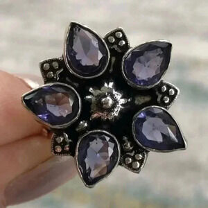 SIZE 8.5 Amethyst Flower 925 Sterling Silver Ring NWT